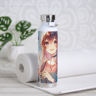 Bouteille D'eau Mignonne fille Anime tenant un Boba Tea