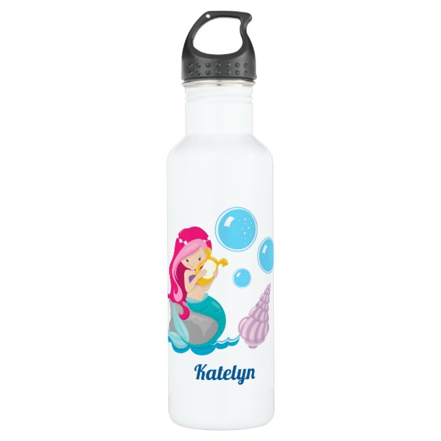 Bouteille D'eau Mignonne fille de sirène personnalisée (Devant)