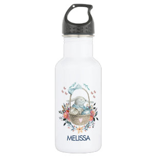 Bouteille D'eau Mignonne lapin dans un panier avec des oeufs et de