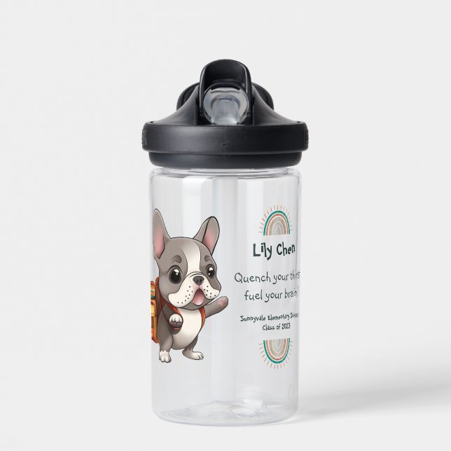 Bouteille D'eau Mignonne taureau français de retour à l'école arc- (Avant)