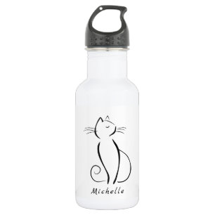 Bouteille D'eau Mini chat noir sur blanc nom d'ajout