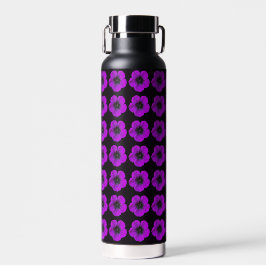 Bouteille D'eau Modèle floral de géranium violet sur noir