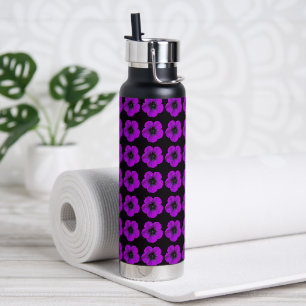 Bouteille D'eau Modèle floral de géranium violet sur noir