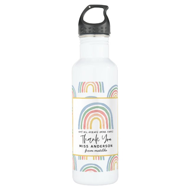 Bouteille D'eau Moderne aquarelle arc-en-ciel professeur merci cad (Devant)