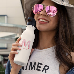 Bouteille D'eau Moderne Cute Nom personnalisé Monogramme rétro