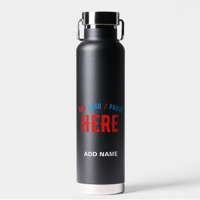 BOUTEILLE D'EAU MODERNE ET MODERNE PERSONNALISABLE NOIR VÉRIFIÉ (Avant)