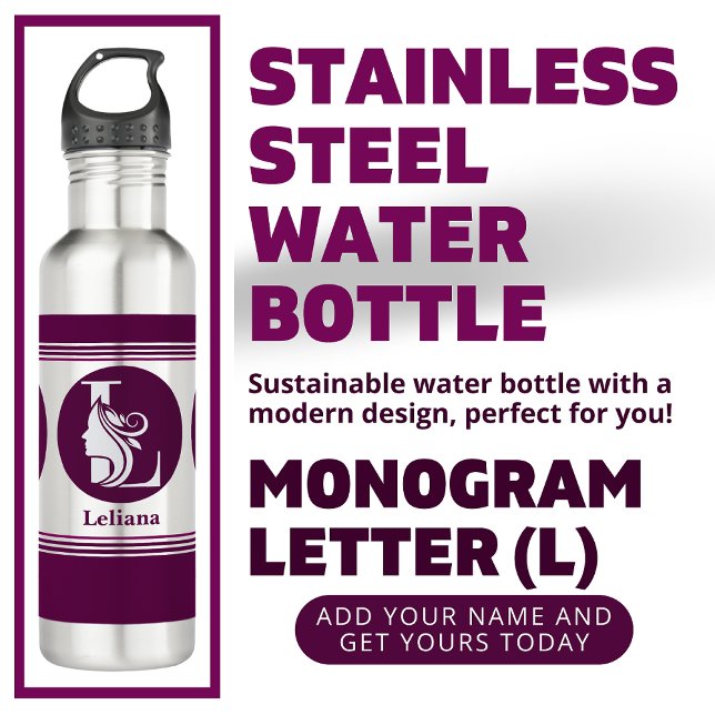 Bouteille D'eau Moderne Personnalisé Nom élégant Lettre Monogramme (Créateur téléchargé)