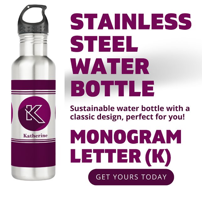 Bouteille D'eau Moderne Personnalisé Nom élégant Lettre monogramme (Créateur téléchargé)
