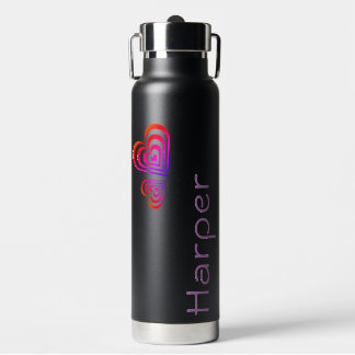 Bouteille D'eau Moderne Purple Simple Nom du coeur Personnalisé