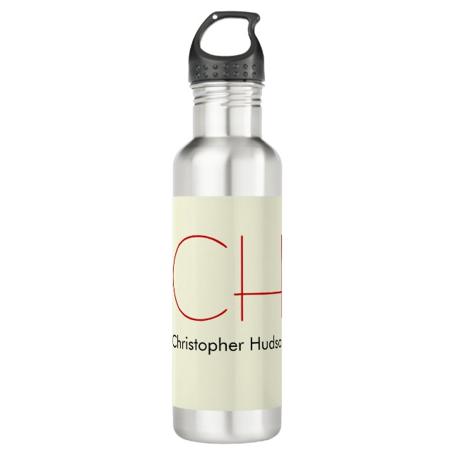 Bouteille D'eau Moderne tendance Monogramme Rouge Beige (Devant)