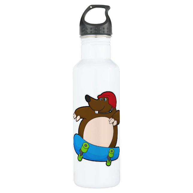 Bouteille D'eau Mole en Skate avec Skateboard & Casque (Devant)