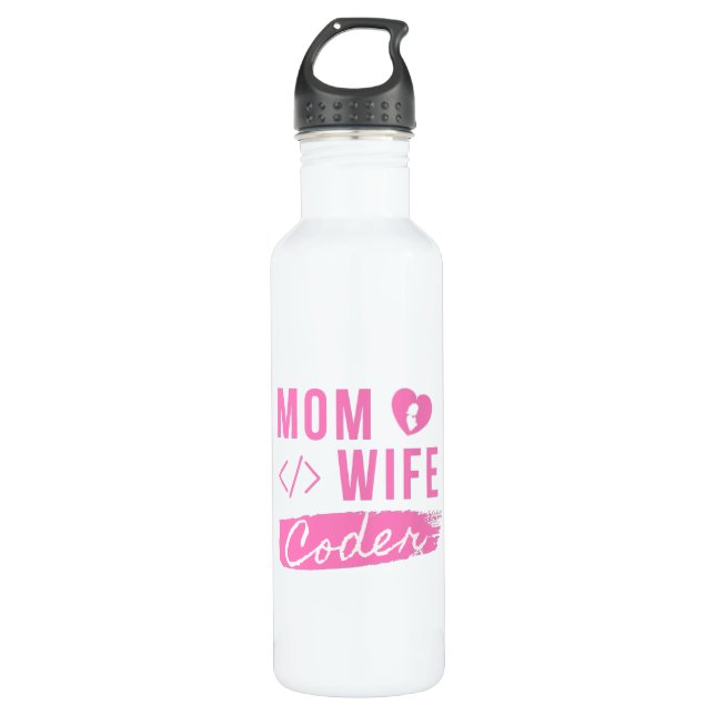 BOUTEILLE D'EAU MOM WIFE CODER - CODER MOM (Devant)