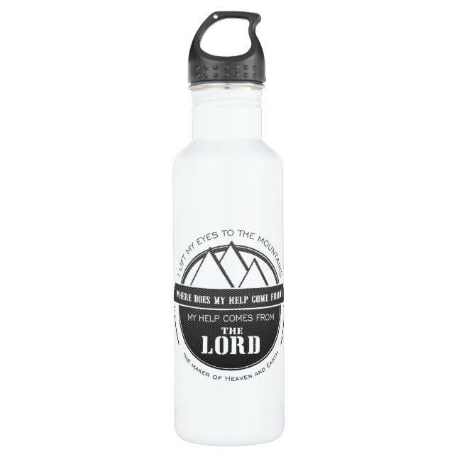 Bouteille D'eau Mon aide vient du seigneur, vers de logo de (Devant)