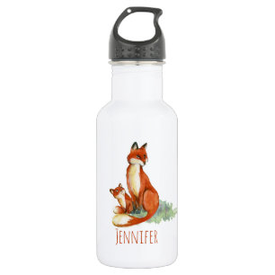 Bouteille D'eau Monma Fox et bébé aquarelle Illustration personnal