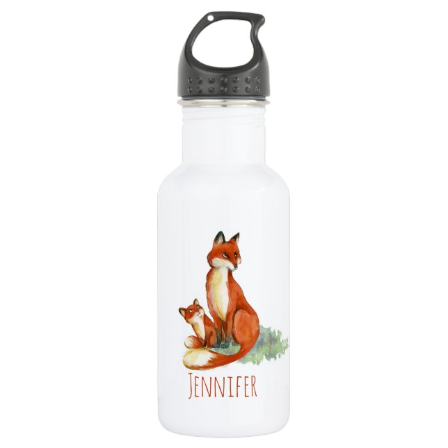 Bouteille D'eau Monma Fox et bébé aquarelle Illustration personnal (Devant)