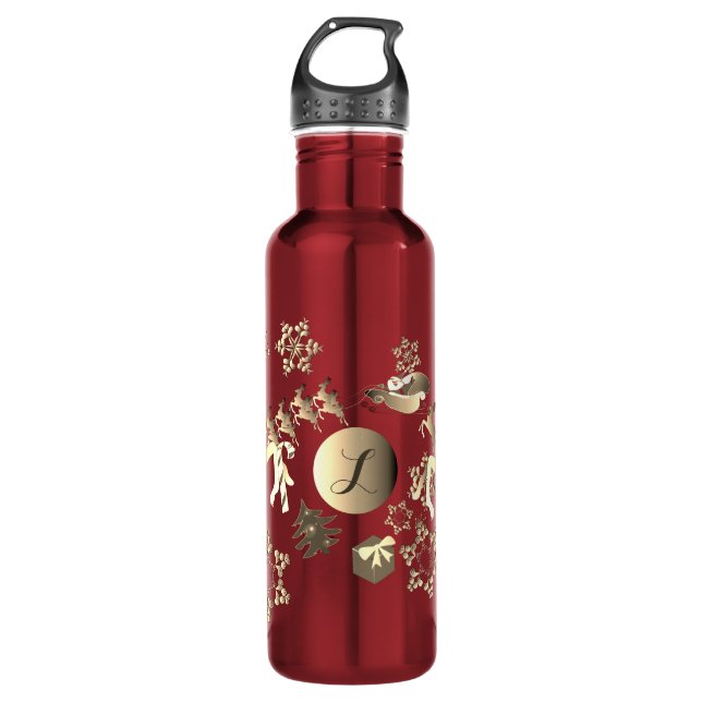 Bouteille D'eau Monogram Bronze comme Père Noël rennes et flocons  (Devant)
