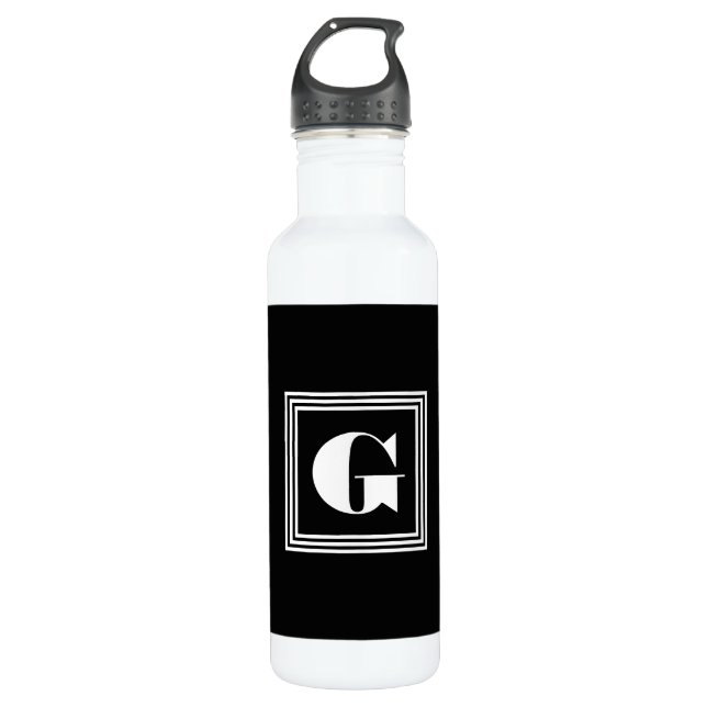 Bouteille D'eau Monogramme 3 trames en gras | Noir et blanc (Devant)