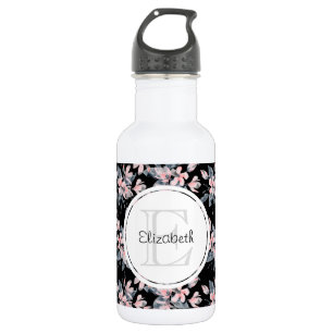 Bouteille D'eau Monogramme à motif floral rose et gris