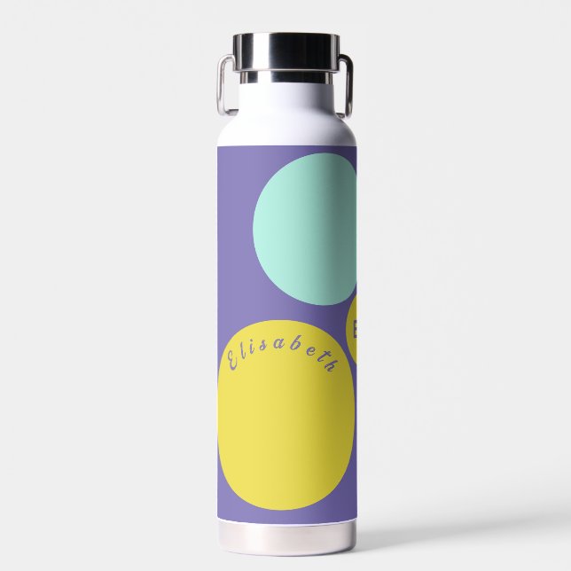 Bouteille D'eau Monogramme Aqua personnalisé jaune vert pourpre (Avant)