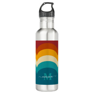 Bouteille D'eau Monogramme arc-en-ciel Nom personnalisé Retro Suns