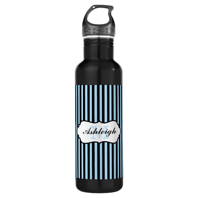 Bouteille D'eau Monogramme Bleu, Noir, Blancs (Devant)