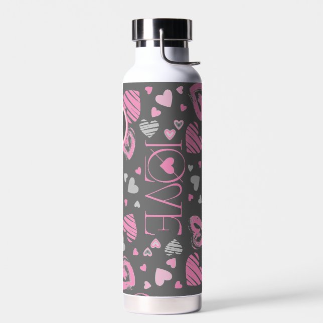 Bouteille D'eau Monogramme Coeurs roses Aimer Saint Valentin (Gauche)