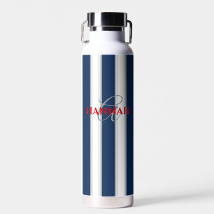 Bouteille D'eau Monogramme de bande de cabane en bleu marine