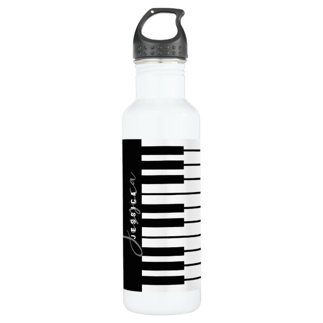 Bouteille D'eau Monogramme de clavier de piano noir et blanc (Devant)