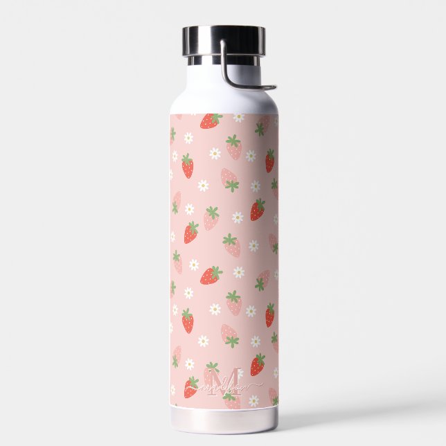 Bouteille D'eau Monogramme de fraises roses et rouges (Gauche)