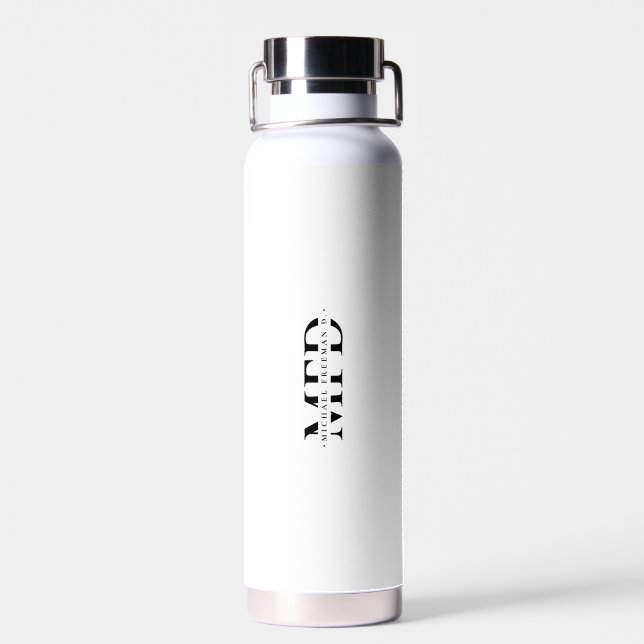 Bouteille D'eau Monogramme de ligne bleue mince moderne Officier d (Arrière)