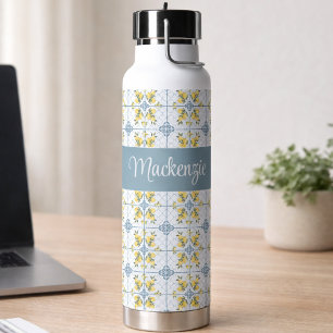 Bouteille D'eau Monogramme de nom de citron de pays français en ca
