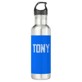 Bouteille D'eau Monogramme de nom personnalisé bleu néon solide