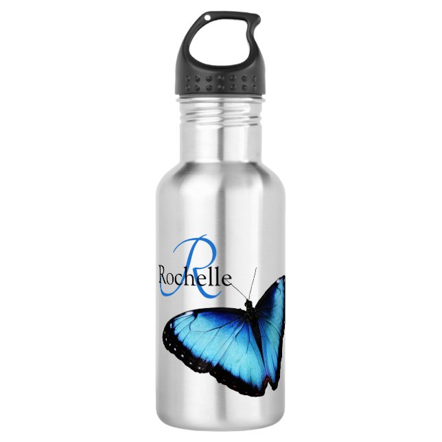 Bouteille D'eau Monogramme de papillon bleu (Devant)