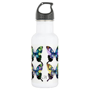 Bouteille D'eau Monogramme de papillons rétro modernes multicolore
