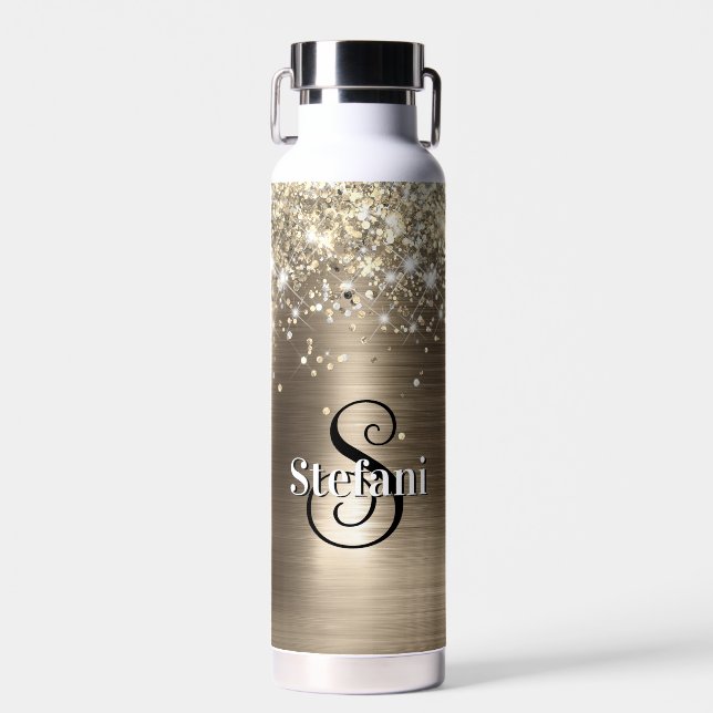Bouteille D'eau Monogramme de Parties scintillant de glitterie d'h (Avant)