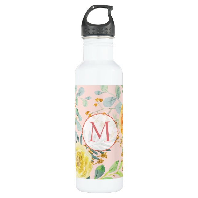 Bouteille D'eau Monogramme de Parties scintillant d'Eucalyptus ros (Devant)