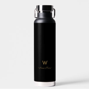 Bouteille D'eau Monogramme de script Black Gold moderne