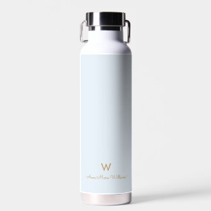 Bouteille D'eau Monogramme de style moderne en bleu poussiéreux cl