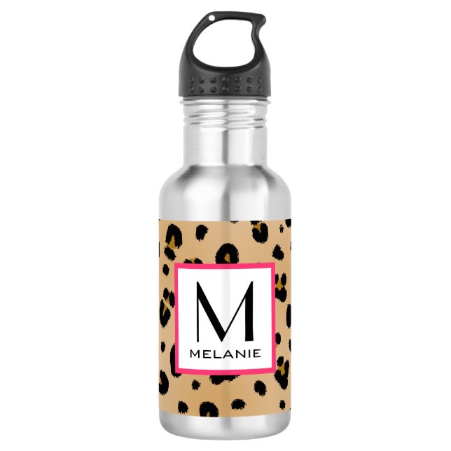 Bouteille D'eau Monogramme d'empreinte de léopard (Devant)