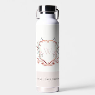 Bouteille D'eau Monogramme élégant de fleurs sauvages roses en aqu