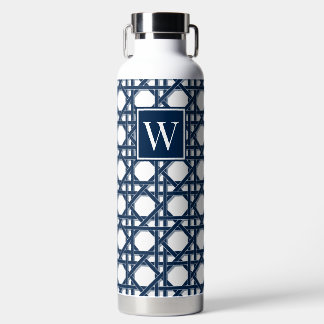 Bouteille D'eau Monogramme en canne de rotin bleu marine Prépa