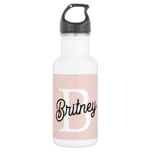 Bouteille D'eau Monogramme et nom personnalisé moderne Pastel Pink