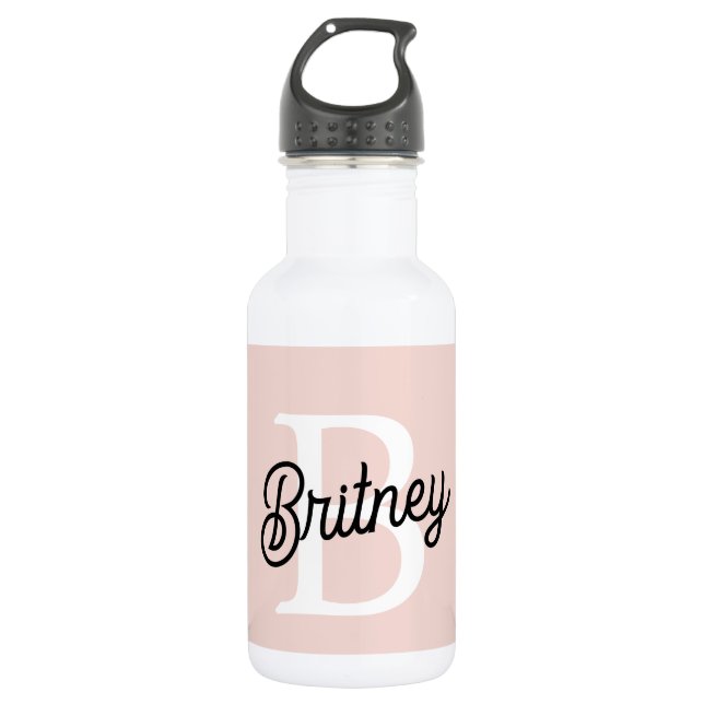 Bouteille D'eau Monogramme et nom personnalisé moderne Pastel Pink (Devant)