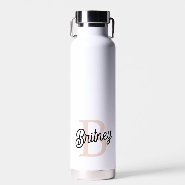 Bouteille D'eau Monogramme et nom personnalisé moderne Pastel Pink (Avant)