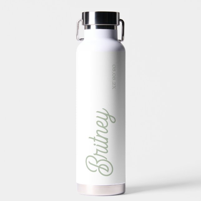 Bouteille D'eau Monogramme et nom personnalisés de Sage Vert moder (Avant)