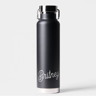 Bouteille D'eau Monogramme et nom personnalisés en noir moderne