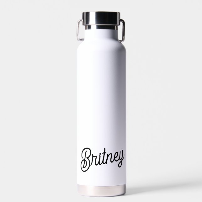 Bouteille D'eau Monogramme et nom personnalisés en noir moderne (Avant)