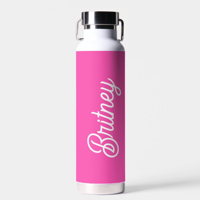 Bouteille D'eau Monogramme et nom personnalisés Hot Pink moderne (Avant)