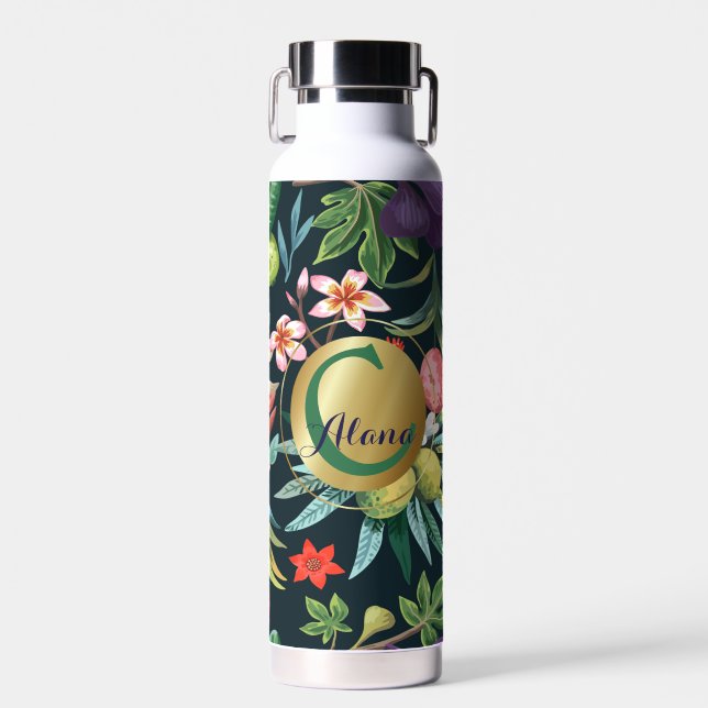 Bouteille D'eau Monogramme exotique tropical du paradis floral (Avant)