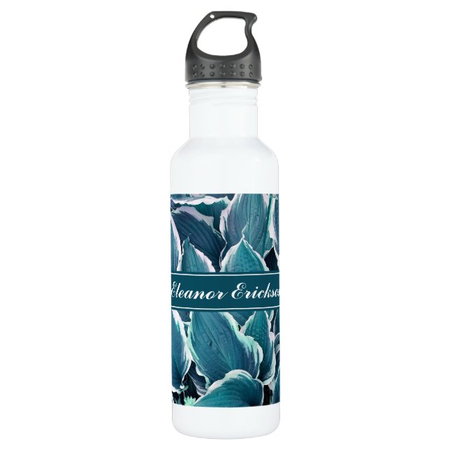 Bouteille D'eau Monogramme Feuille turquoise et blanc (Devant)